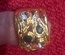 Gold Ring, with saphire and white crystals, size 6