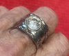 Silver Ring, hammered body, with large crystal stone, size 6