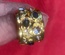 Gold Ring, with saphire and white crystals, size 6