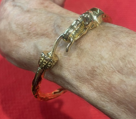 Thick Gold Bracelet, Elephant theme, trunks are the clasp